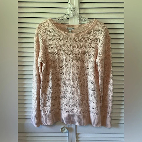 Hannah Open Weave Knit Chevron Sweater Barbie Pink Crew Neck Pastel Size Medium - Picture 5 of 9